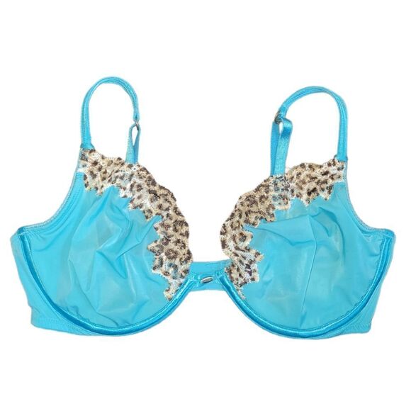 Victoria's Secret Very Sexy Turquoise Leopard Lace Underwire Bra 36D - Picture 1 of 10
